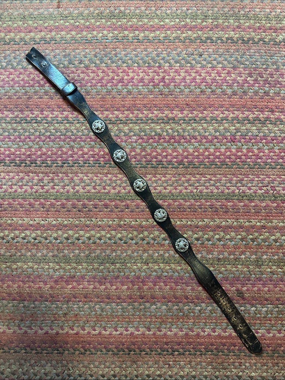 Vintage Black/Brown Leather Men's Eagle Concho Belt with Silver Accents